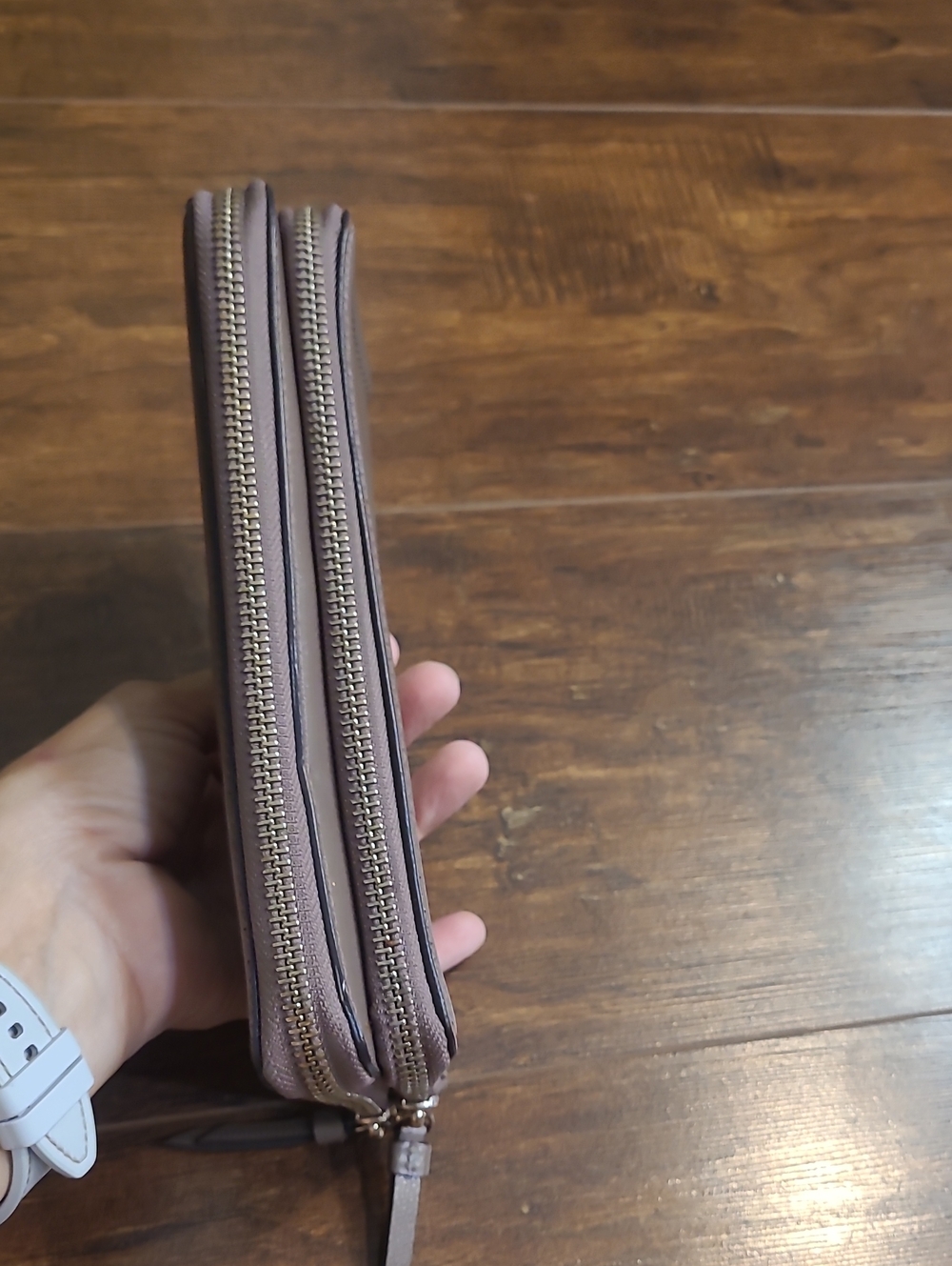 kate spade pebble leather zip-around wallet in taupe brown - Picture 7 of 10
